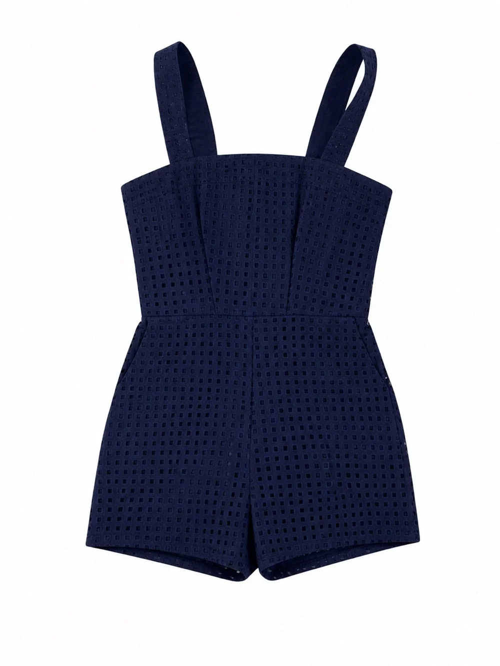 AMANDA RICHARD REVOLVE Ace Eyelet Navy Gingham Sleeveless Romper Playsuit
